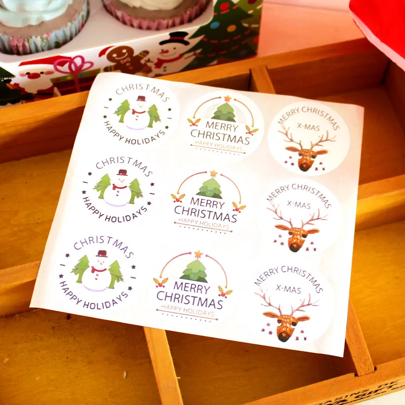 360pcs Paper Sticker Merry Christmas Snowman Round Paper Sticker Christmas Seal Sticker Happy Holidays Seal Sticker Xmas Favors