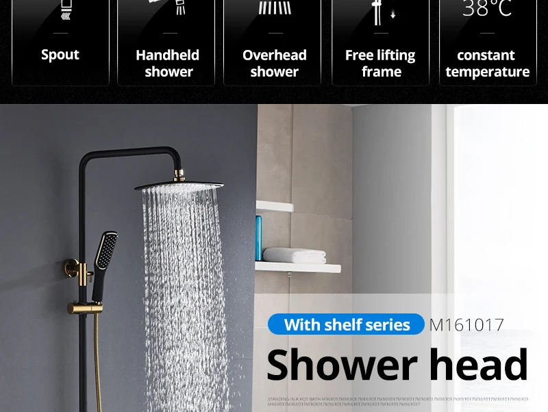hm Black Rainfall Thermostatic Shower Faucet Set Single Lever Brass Mixer Valve Rack Bath Shower Mixers Rack shower set (2)