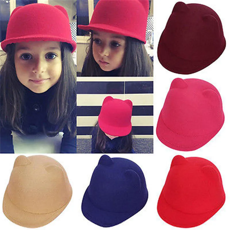 2019 New High Quality Winter Fashion hip-hop Kids Baby Children Hats Warm Devil Hat Cute Ears Wool Derby Bowler Cap Multicolors | Детская