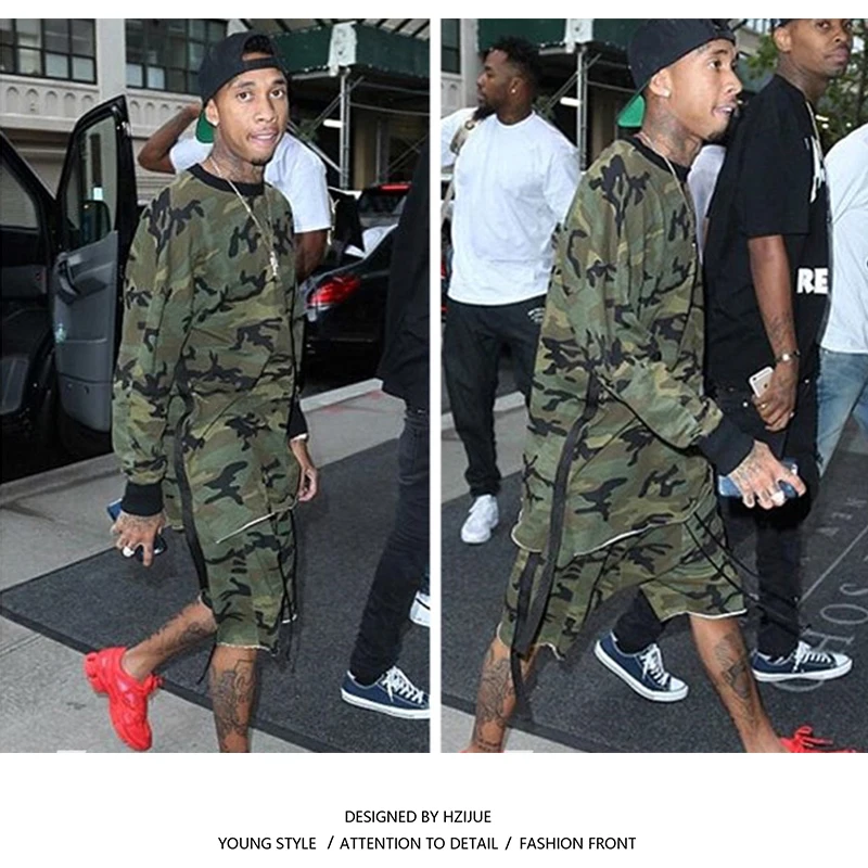 HZIJUE качественная модная мужская футболка с длинным рукавом kanye camo camouflage в стиле