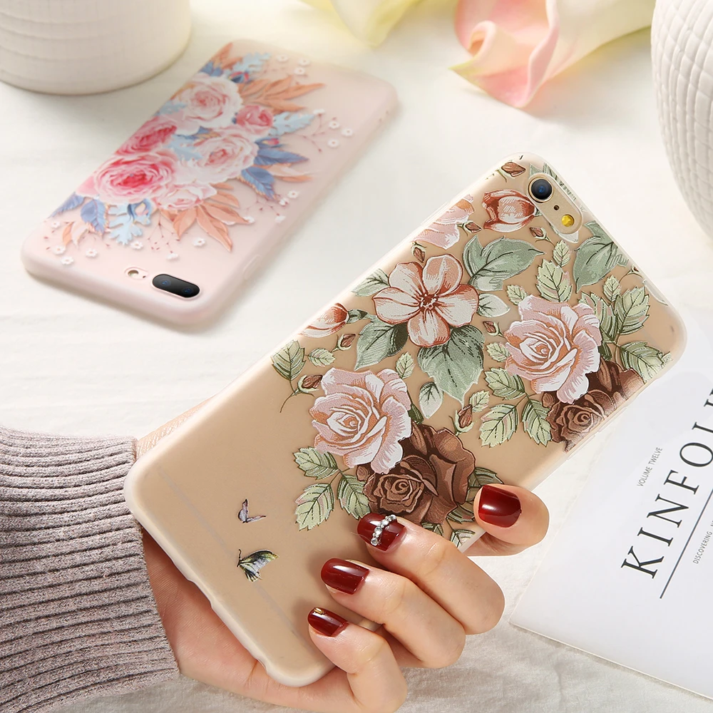 KISSCASE 3D Рельефный цветочный чехол для iPhone X XS XR Max Ультра мягкий силиконовый 8 7 Plus 6 S