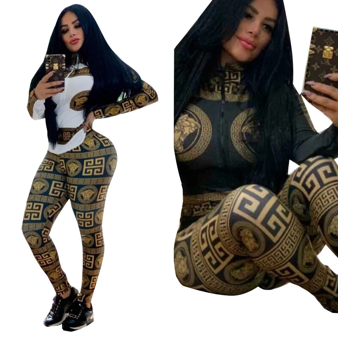 

New style of 2019 summer, fashionable and personalized printing style, long digital printing suit, positioning printing YLJ1826