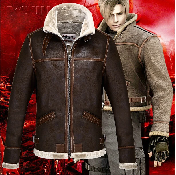 New Resident Evil Leon S Kennedy Cosplay Zipper Jacket Coat Stand Collar Leather