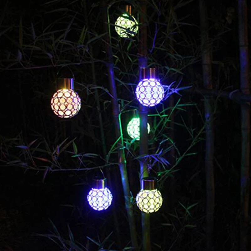 Solar Lamp Outdoor Waterproof LED Solar Light Colorful Hollow Ball Hanging Lamp LED Solar Powered Control Lamps Light Yard Lamp (11)