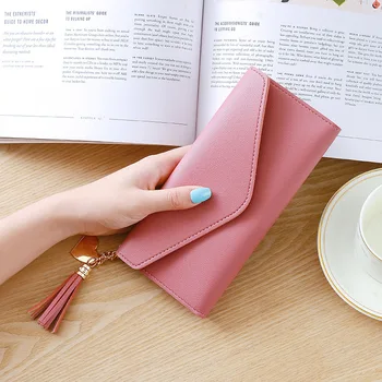 

Fashion solid color long women's wallet PU leather classic purse new casual mini clutch