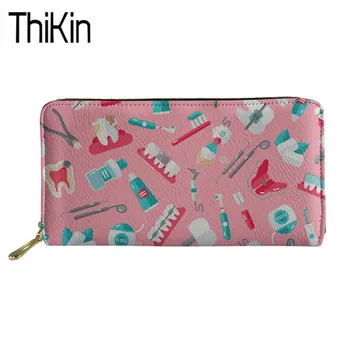

Thikin Brand Luxury Design Wallets for Credit Card Dental Equipment Printing Long PU Purse Women Large Capacity Money Bag Zipper