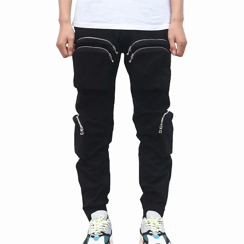 

2019 New Street style Mens Casual Multi-pocket Zipper Pocket Long Pants Joggers pants Autumn Fashion Men Bodybuilding Clothing