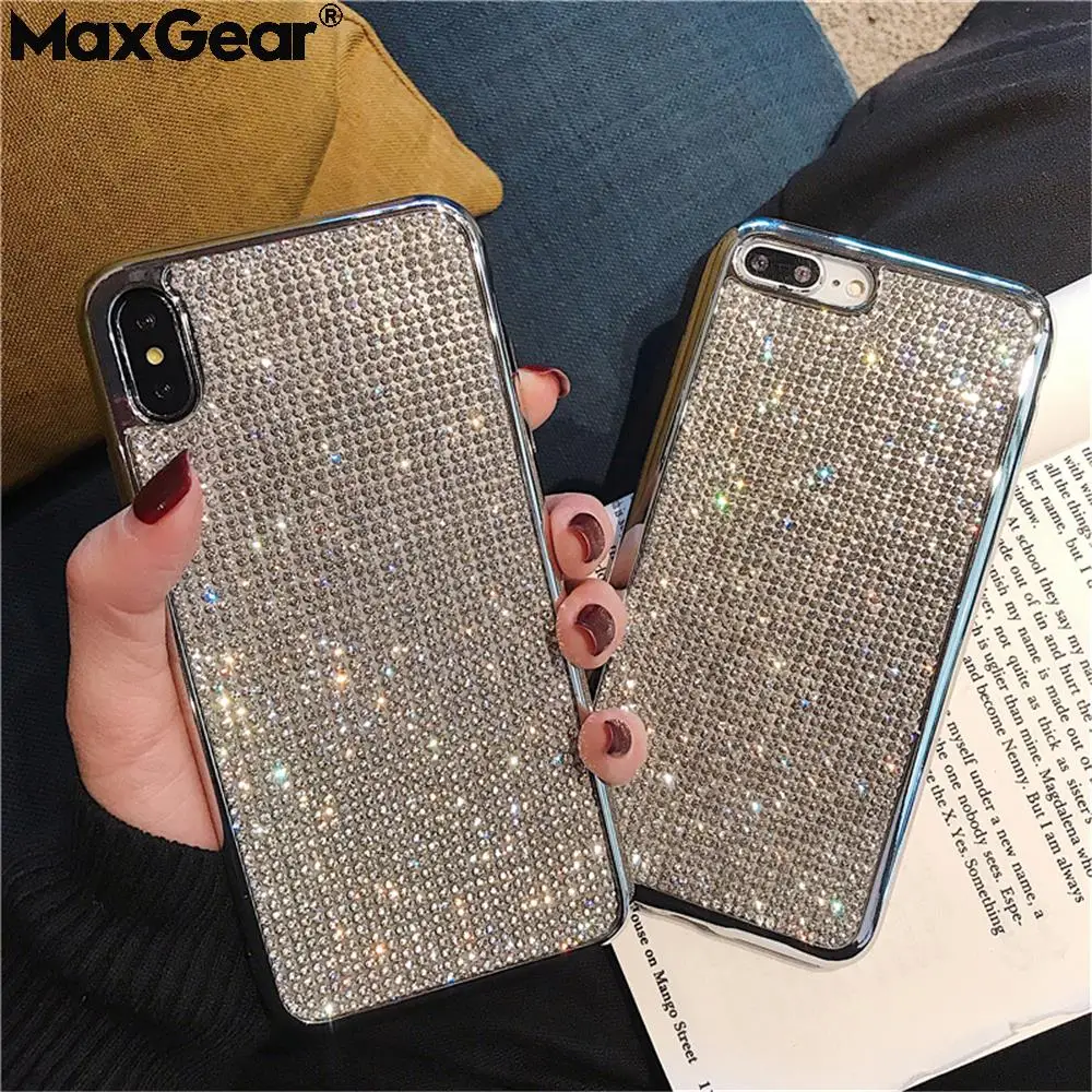 

Full Diamond Bling Glitter Luxury Design Cover Case For iPhone Brand 6 6S 8 7 Plus X XR XS MAX Telefon Kilifi Soft Silicon Funda