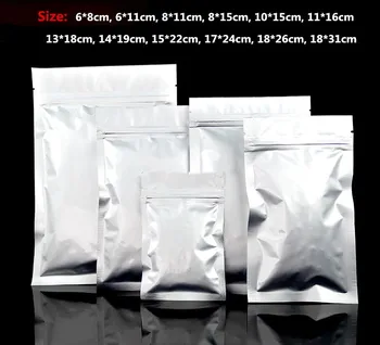 

100pcs/lot- 12 sizes options Aluminum Foil Flat Bottom Bag Zip Lock Seal Bags for Food Sample Tea Candy Party Gift Packaging