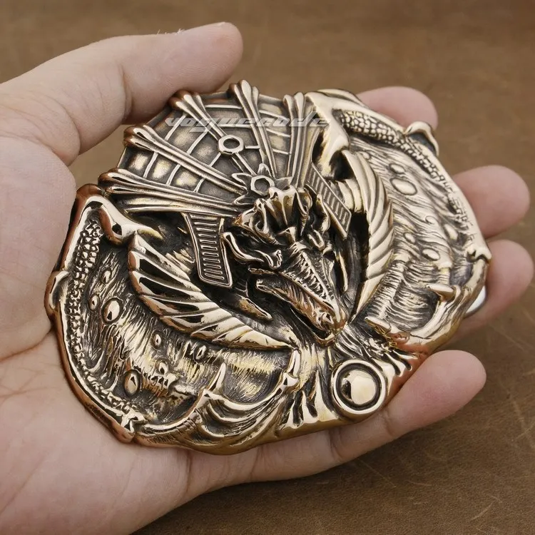 Huge & Heavy Solid Brass Alien Dragon King Mens Biker Belt Buckle 10B02
