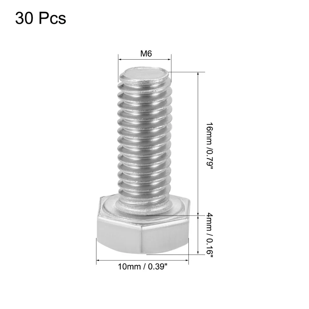 Uxcell 30pcs M6 Thread 12mm 16mm 304 Stainless Steel Hex Head Screws Bolts Fastener For Communication Equipments High Quality Uxcell 30pcs M6 Thread 12mm 16mm 304 Stainless Steel Hex Head Screws Bolts Fastener For Communication Equipments High Quality