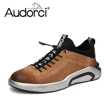 

Audorci 2018 Spring Fashion Men's Casual Shoes Loafers For Man Leather Flats Shoes Male Outdoor Lace-Up Walking Shoes Size 38-44