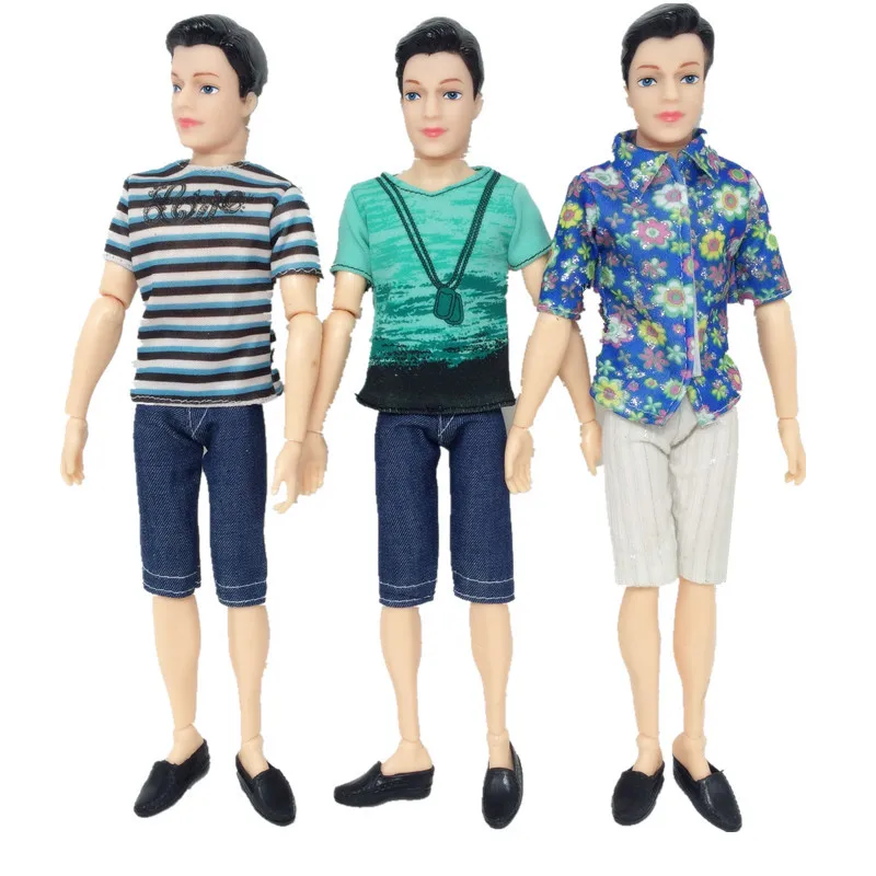 

1 Piece/lot Ken Prince Doll with T-shirt + Pants + Shoes Casual Denim Clothes Suits for Barbies Boyfriend Kid Christmas Toy Gift