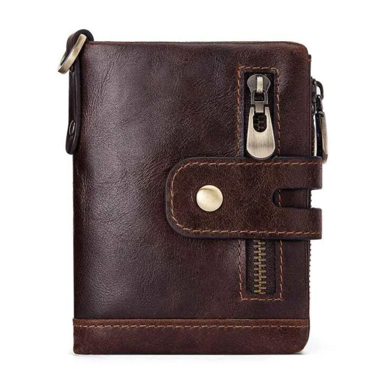 

Western Genuine Leather Multifunctional Men Wallet Cow Leather Zipper Hasp Men Purse Gift