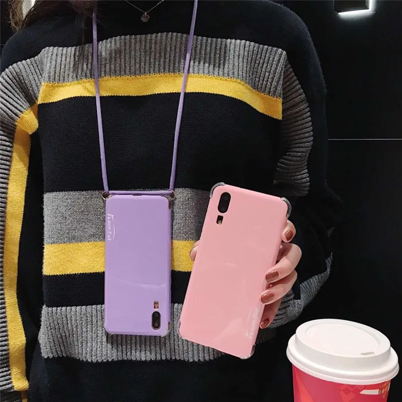 

case for huawei mate 20 lite P20 lite pro case cover fashion candy color anti-knock with shoulder strap soft tpu shell