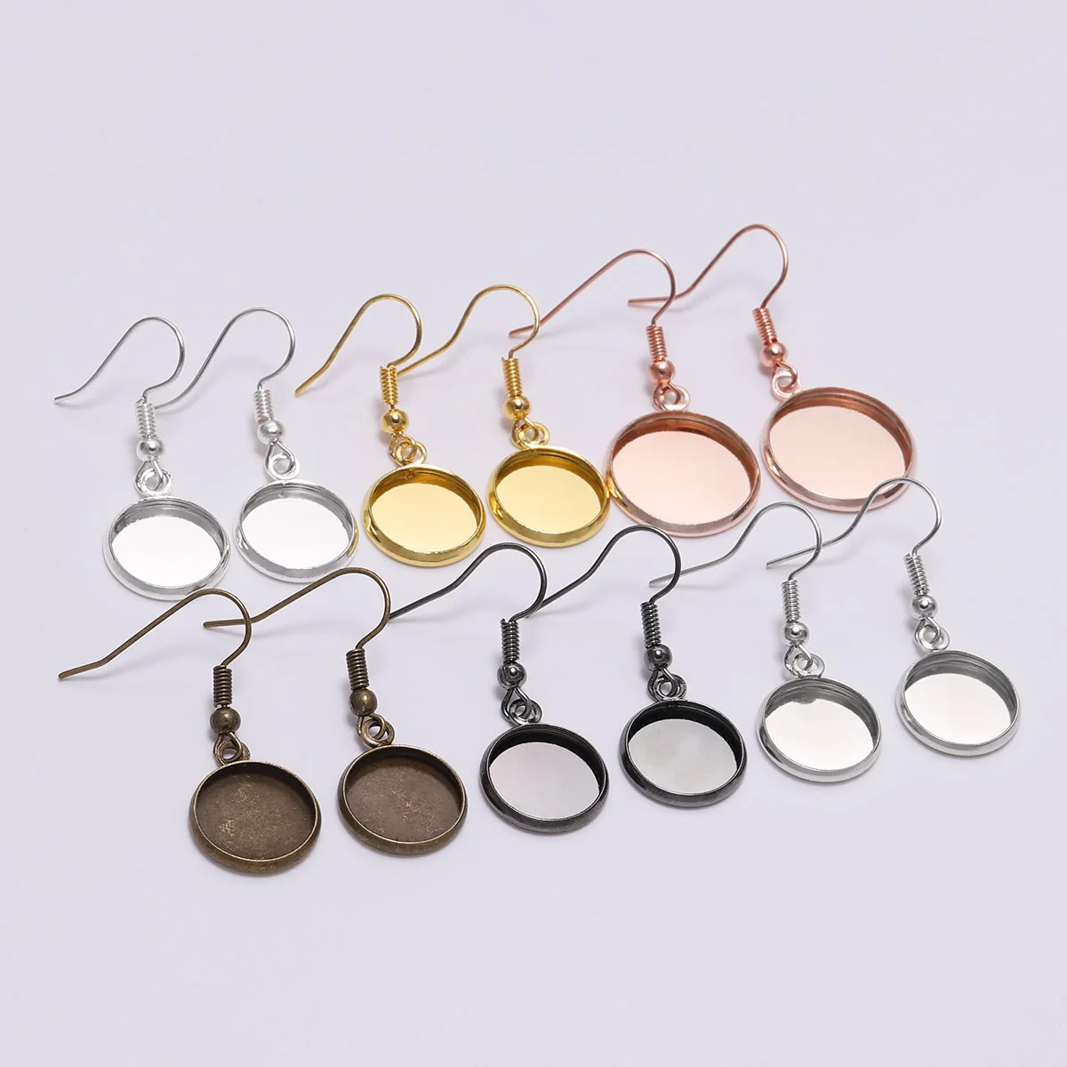 10pcs 10-25mm Tray Bezel Cabochon Earring Hook Blank Setting Round Pendant Ear Base Findings For DIY Glass Cameo Jewelry Making