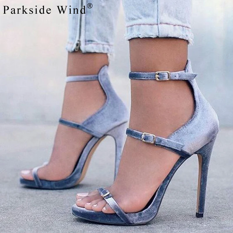 

Parkside Wind Buckle Strap High Heels Sandals Women Velvet Cover Heel Shoes Sexy Summer Party Sandalias XWC1350-5