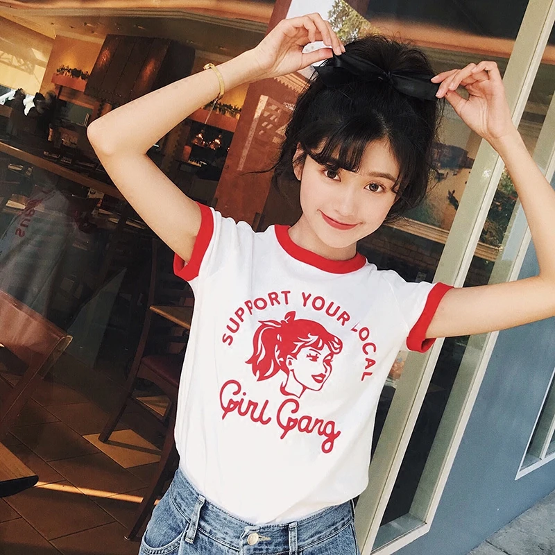 

Slim t-shirt female ins super fire short sleeve summer new Han Fan white student short chic wild Harajuku fashion shirt T-shirt