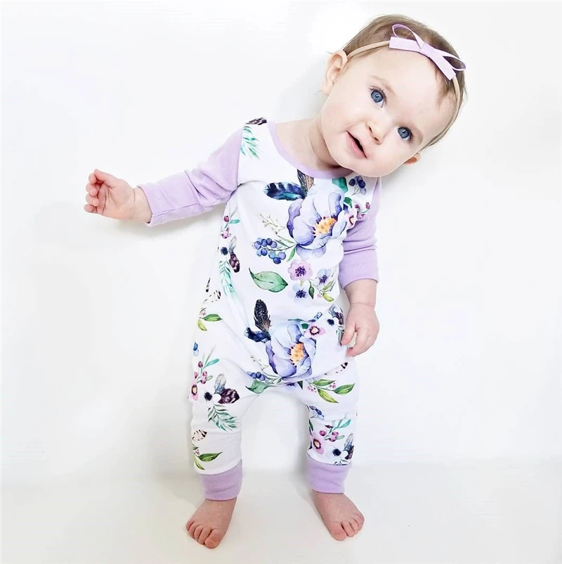 

2017 Autumn Floral Children Pajamas Romper Newborn Infant Baby Girls Clothes Cotton Long Sleeve Jumpsuit Overall Outfit