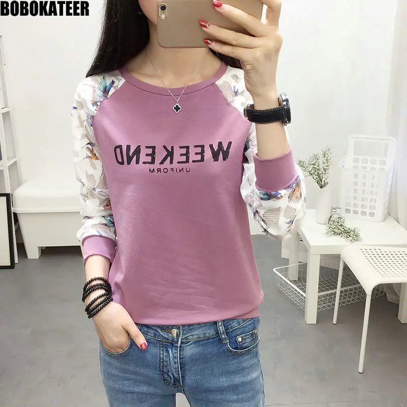 

BOBOKATEER Long Sleeve White T shirt Women Clothes Vintage Printed Female T-shirt Tops Casual Black Tee Shirt Femme Fall 2019