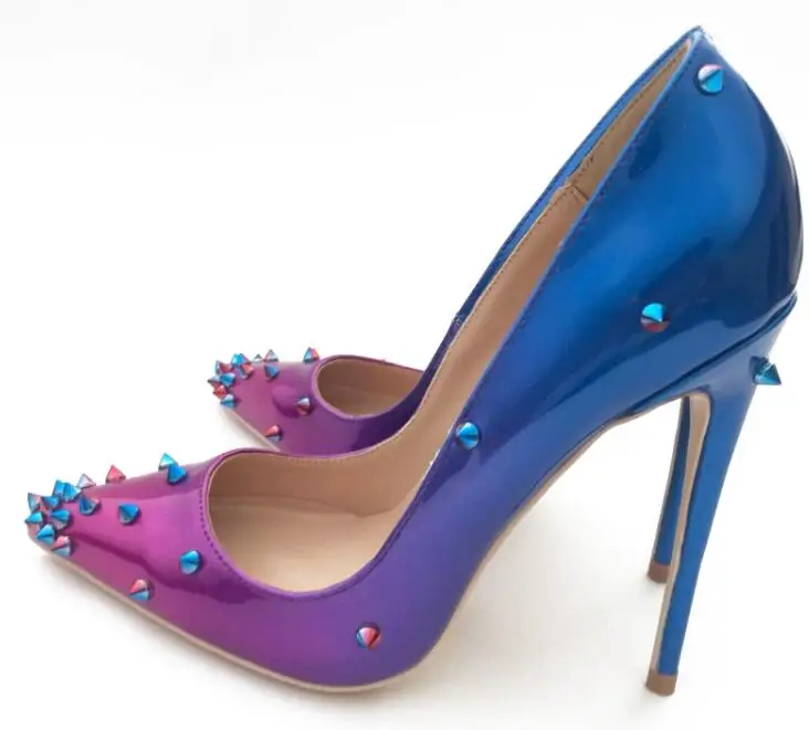 

Sexy Pointed Toe High Heels Women Pumps Shoes Patent Rivets Studded Spring Stiletto Pumps Brand Wedding shoes Big Size 35-42