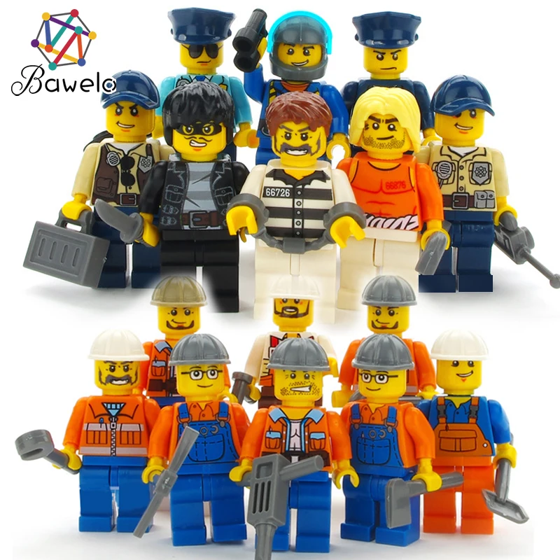 

Small Particle Diy Building Blocks City Engineer Policeman Figures Doll Compatible with Legoingly Toys for Children Kid Gift Toy