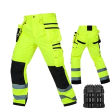 Bauskydd прочные рабочие брюки мужские Мульти-карманные сверхмощные Светоотражающие рабочие брюки с наколенниками