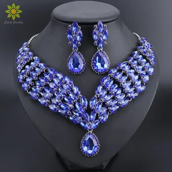 

Fashion Crystal Statement Necklace Earrings Set Indian Bridal Jewelry Sets for Brides Wedding Party Costume Jewellery Women