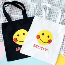 YILE молния холст хлопок эко-сумка хозяйственная сумка печати улыбающееся лицо рады CCD157