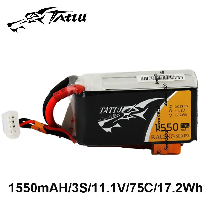 TATTU Lipo Battery 11 1v 1550mAh Lipo 3s 75C RC Battery XT60 Plug Batteries for Nemesis