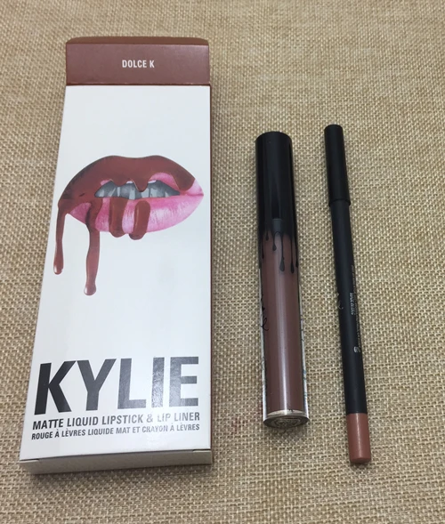 hot new KYLIE matte lipstick+lips pencil makeup lasting waterproof liquid lip gloss kilie lipstick kyliejenner lip - Color: DOLCE K