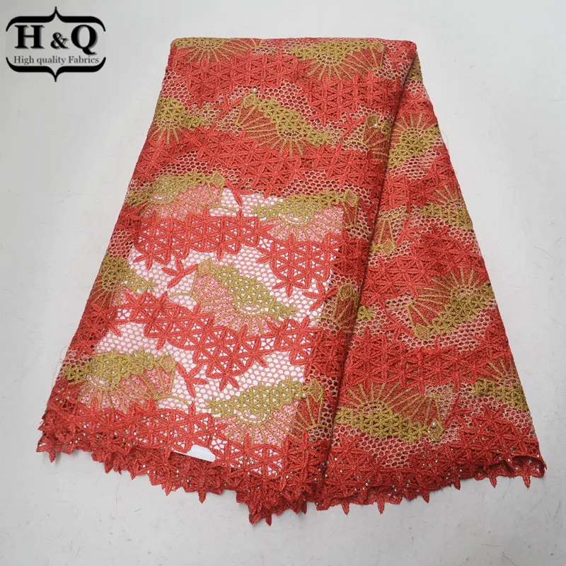 

Red Embroidered African Water Soluble Lace Fabric With Beads African Cord Lace Fabric Guipure Lace With Stones For Party Dress