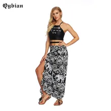 Черные длинные юбки со слоном с 3D принтом в тайланском стиле в богемном стиле длинные юбки богемные на шнуровке Saias