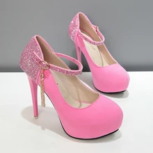 New Spring 2017 Women Pumps Thin High Heel Shoes Sexy Ladies Party Shoes Bling Heels Ankle Strap Women Stage Shoes 568-13