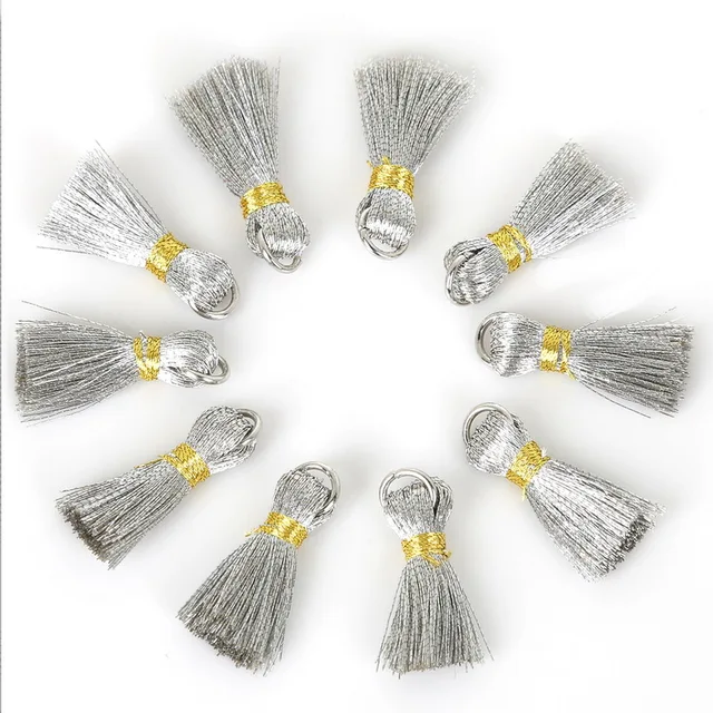 32PCs 13CM Gold/Silver Key Tassel Fringe Silk Thread Pendant
