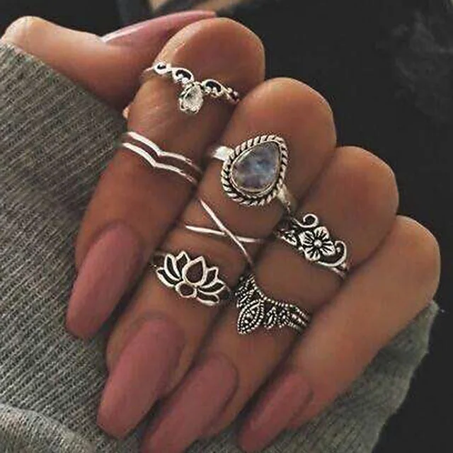 WLP new ring finger knuckle Bohemian retro Crown leaf tail ring gypsy ring set a WLP new ring finger knuckle Bohemian retro Crown leaf tail ring gypsy ring set a