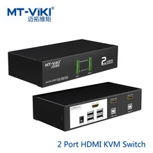 MT-Viki 2 Port HDMI KVM Switch Hot Key Auto Scan USB Plugable 4Kx2K 1080P with 4 Cable Sets for 2 PC 1 Keyborad Mouse MT-0201HK