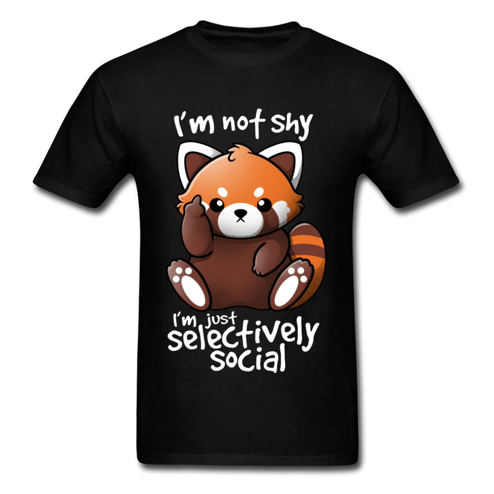 SHY-RED-PANDA-0601 Round Neck Tshirts Summer Autumn Print Tops Shirt Short Sleeve New Arrival 100% Cotton Tops T Shirt Men's SHY-RED-PANDA-0601 black