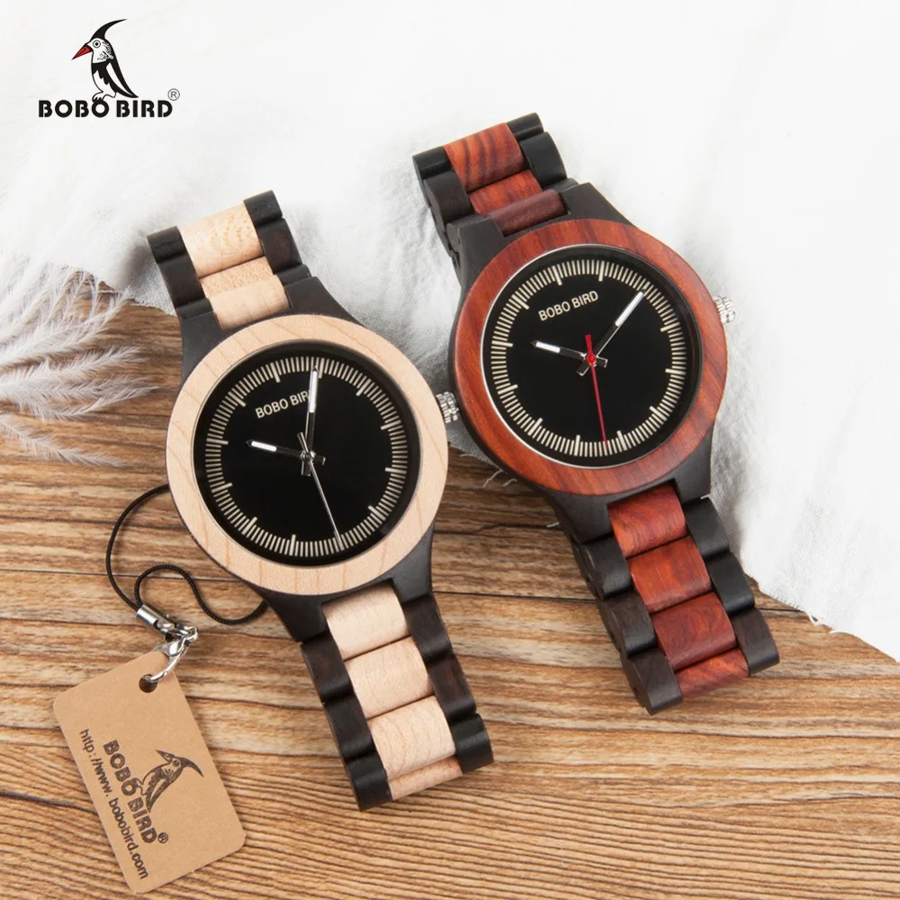 BOBO BIRD Timepieces Men Wood Watches Luxury Handmade Quartz Watches Two-tone Wooden Drop Shipping