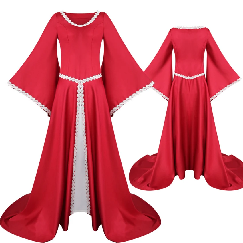 Женский v-образный вырез платья в средневековом стиле косплей на Хеллоуин платье в винтажном стиле длина до пола платья ретро Длинные