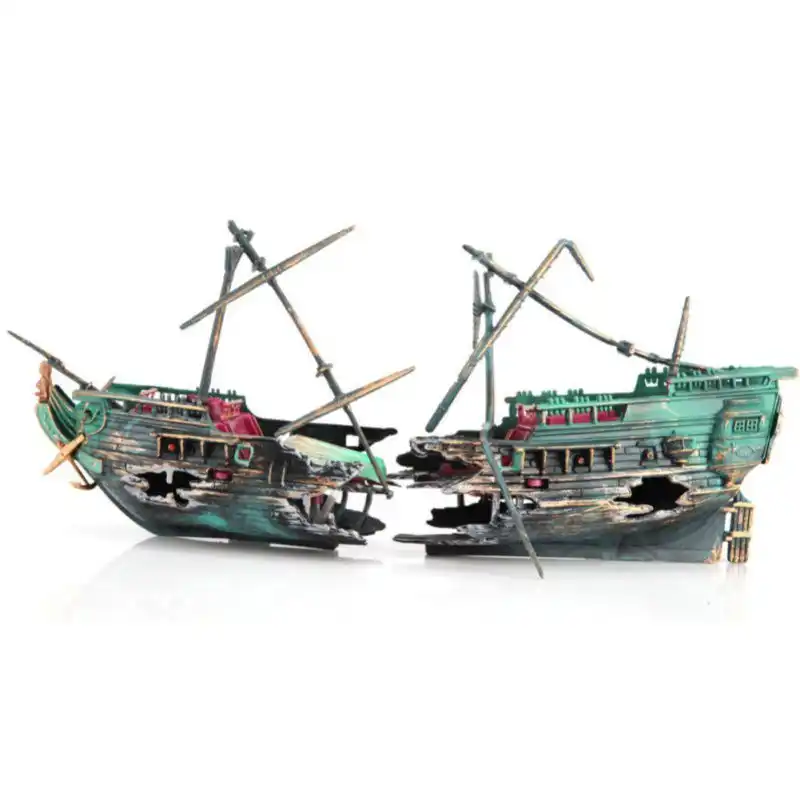 Large Aquarium Decoration Plactic Ship Boat Air Split Shipwreck