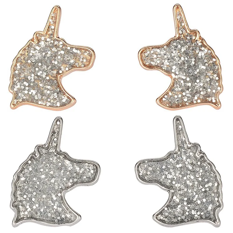 

Unique Charming Jewelry Gold Silver Color Crystal Unicorn Earrings For Women Wedding Gift Cute Animal Small Earrings
