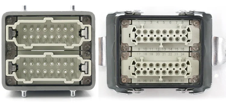 Superior e Lateral Heavy duty Conector Retangular Hdc he 4 e 6 e 10 e 16 e 20 e 24 e 32 e 48 Núcleo Plugue Aviação 16a Industrial à Prova d' Água 21 Cheap Conectores