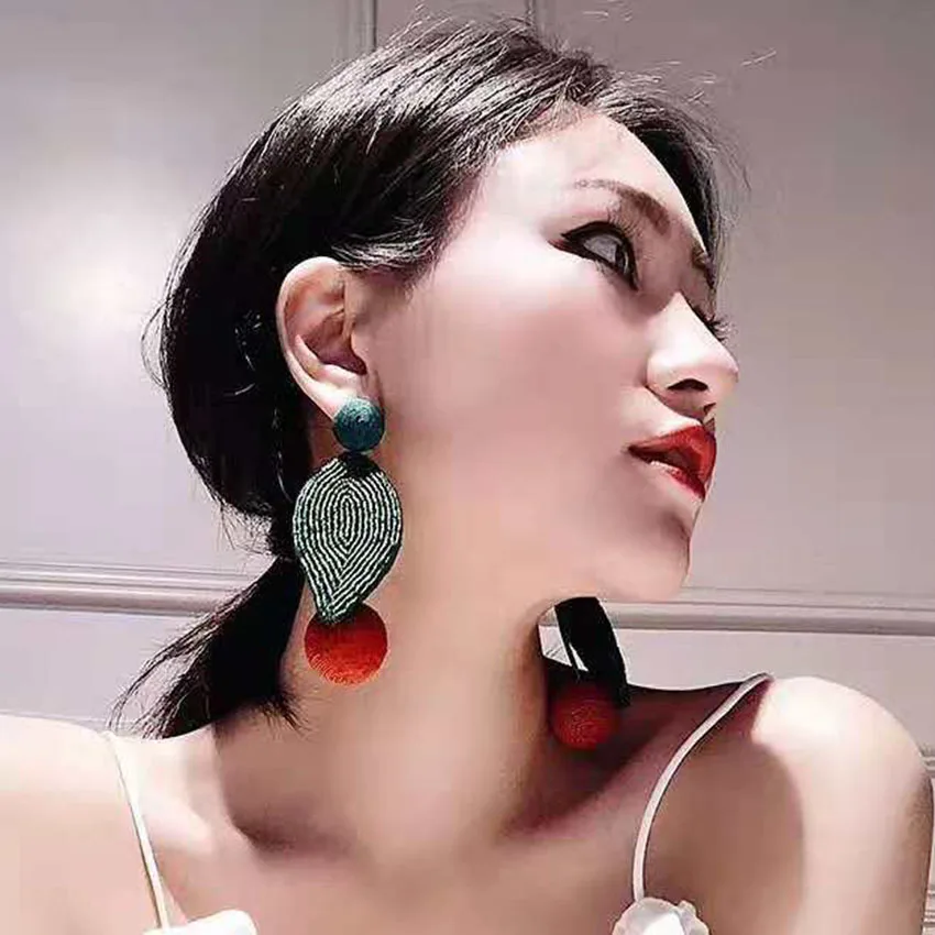 Модные серьги в стиле барокко, ручная работа, шитые кристаллами, заводные зеленые преувеличенные серьги-вишенки, красные длинные серьги для женщин 909