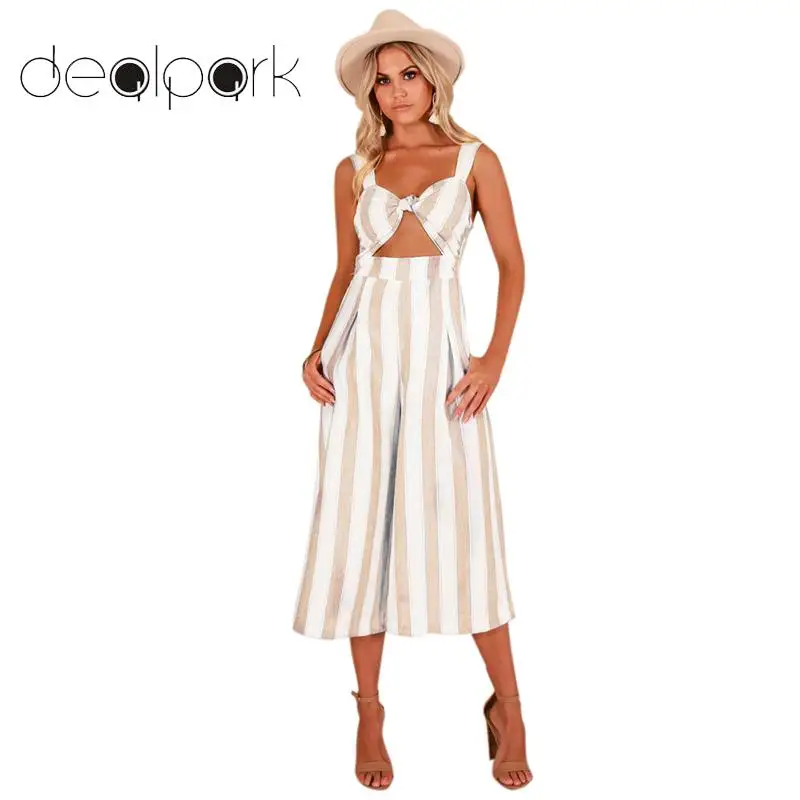 

Jumpsuits for women 2019 Summer Sexy Pantsuit Striped Print Spaghetti Strap Hollow Backless Wide Leg Pants Playsuit Rompers HOT