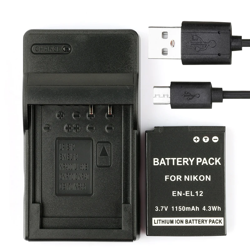 

LANFULANG EN-EL12 EN EL12 Battery and Micro USB Charger for Nikon S630 S9700s S9900 For Nikon KeyMission 360 170