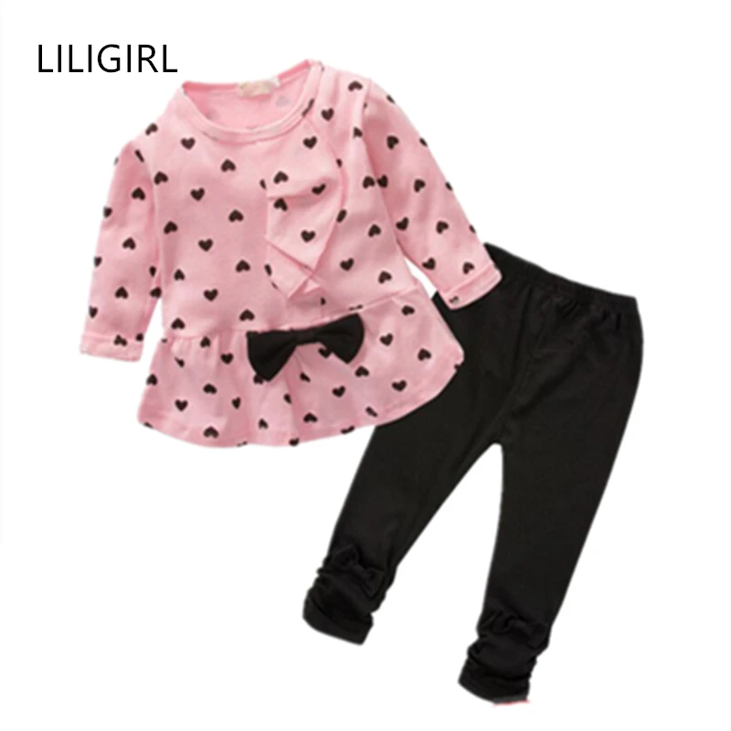 LILIGIRL/Новинка 2020 года Милый комплект для маленьких девочек с принтом в виде сердца