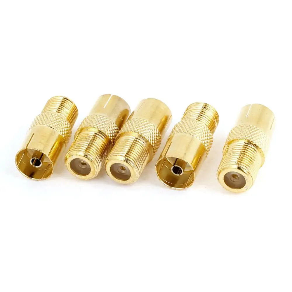 5 Pcs Tv Pal Female To Male Jack Straight Coax Rf Connector Adapter Gold Tone-in Connectors from 