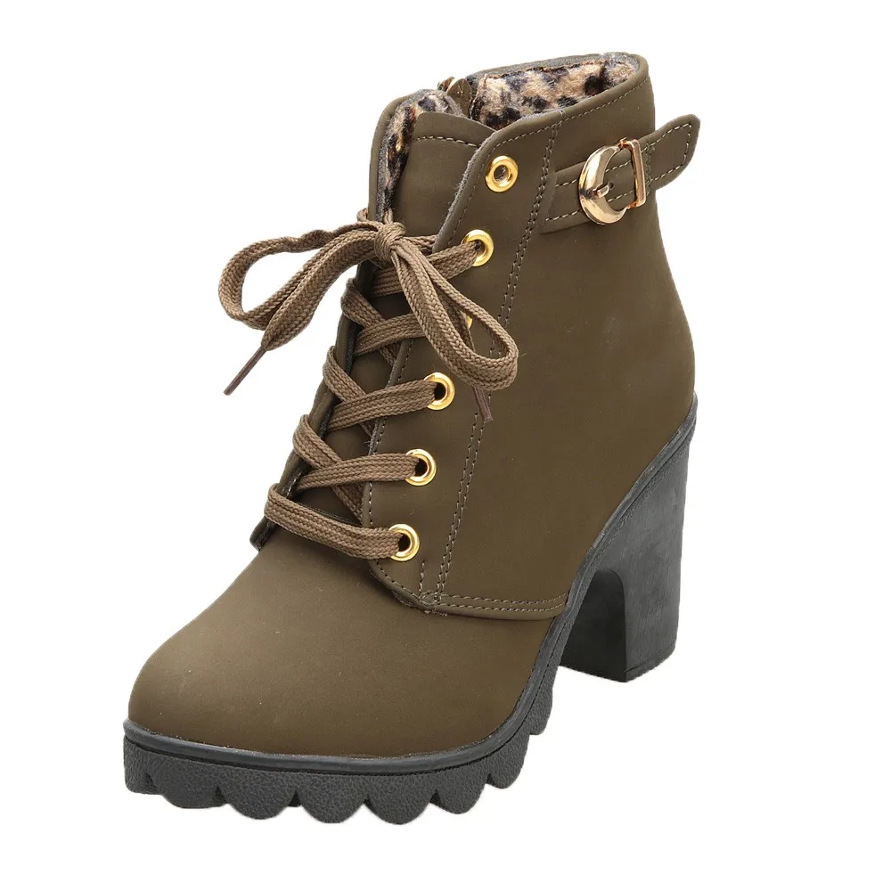 boots women 2019 New High Heel Lace Up Ankle Boots Ladies Buckle Platform Shoes Woman Casual  Mujer Female Ankle Boots