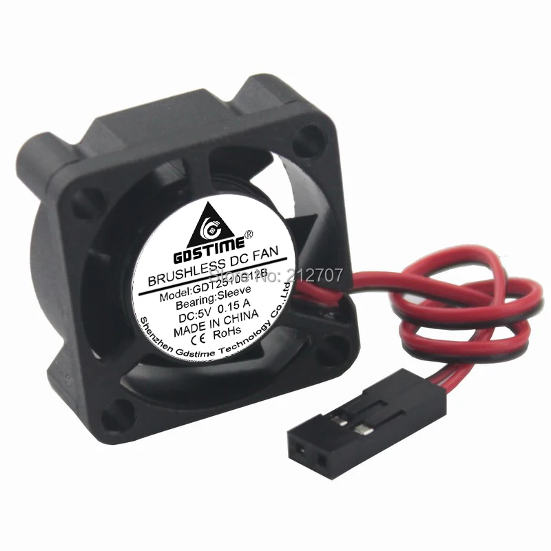 

10Pcs Gdstime Dupont 2Pin Connector Mini DC 5V Brushless Cooling Fan 25mm 25*25x10mm 2510 Heatsink Cooler